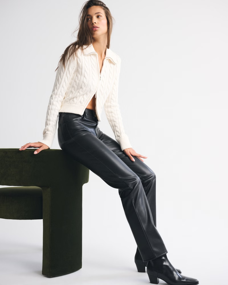 Women's High Rise 90s Straight Vegan Leather Pant | Women's Bottoms | Abercrombie.com | Abercrombie & Fitch (US)
