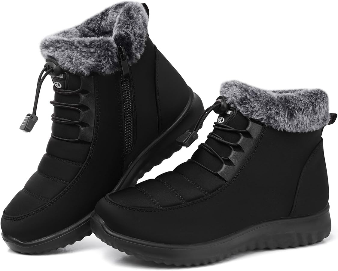 SHIBEVER Winter Boots for Women Snow: Fur Lined Warm Ankle Boots - Adjustable Water Resistant Out... | Amazon (US)