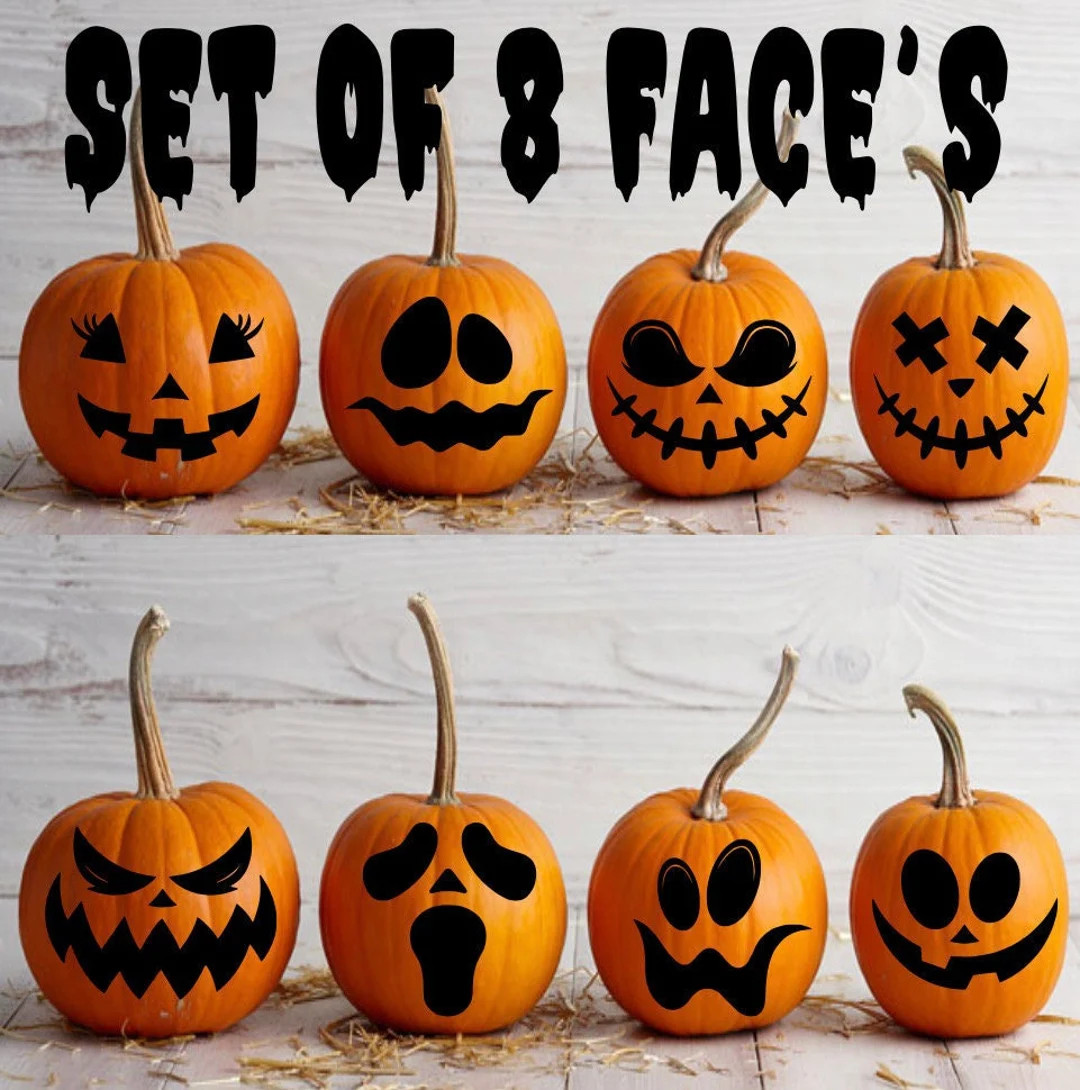 Set of 8 Pumpkin Face Decals. Halloween Pumpkin Stickers. Happy Halloween Decor. Fall Porch Decor... | Etsy (US)