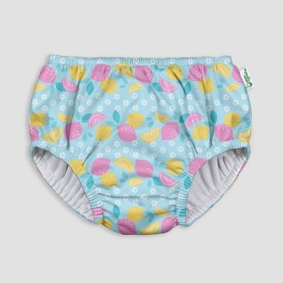 i play by green sprouts Baby Girls' Pull-up Swimsuit Diaper - Lemon Daisy Light Aqua | Target