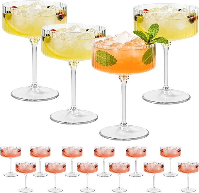 ZOMUIA Ribbed Coupe Glasses 16 Pcs, 10 oz Plastic Champagne Coupe Detachable Acrylic Cocktail Gla... | Amazon (US)