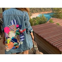 Custom Denim Jacket, Handmade Boho Vintage Denim, Bomber Patchwork Jean 80's | Etsy (US)