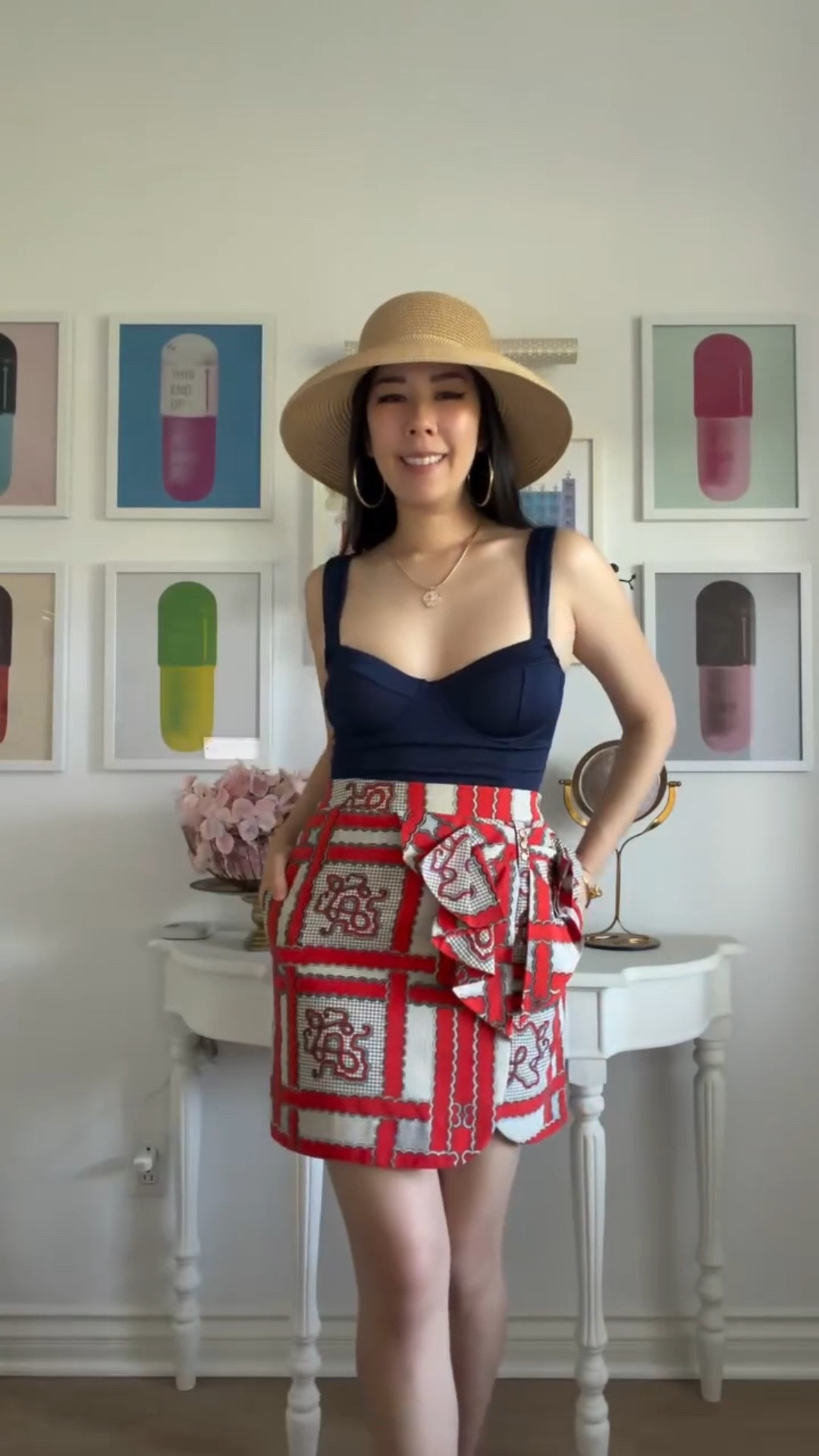 The warm weather looks like it’ll be here to stay so I’m pulling out all my swimwear! I have an affinity for one piece swimsuits since it’s more flattering on my figure. This midnight blue ribbed piece isn’t basic! There’s ribbed fabric, underwire, criss-cross detailing on the back, and thick shoulder straps to provide added comfort. 

If I’m wearing a swimsuit around a resort, I often coverup and accessorize. I felt like color blocking was the way to go here so I paired this with my ruffled orange mini skirt from Leifsdottir. This was one of my favorite brands but they were discontinued many years back… Anyways, since my clothing was already bold, I kept my accessories to a minimum with a neutral colored bucket bag and circle sun hat. 

#underwirebikini #onepieceswimsuit #colorblocking #islandliving #swimsuitseason