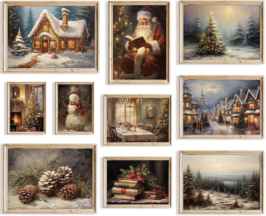 KBKBART Christmas Wall Art Prints Set of 10, Winter Christmas Picture Wall Decor Santa Xmas Tree ... | Amazon (US)
