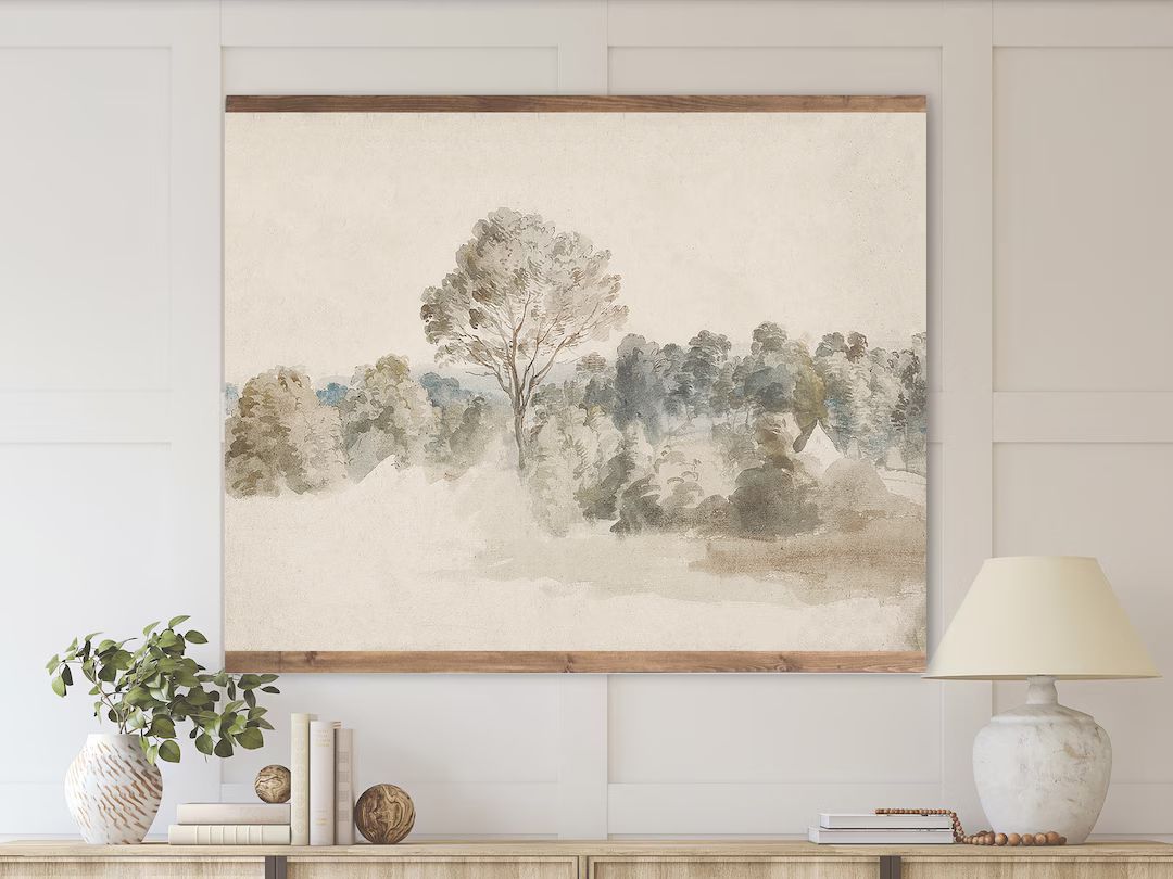 Large Vintage Muted Tones Landscape Tapestry, Rustic Landscape Painting Soft Tones, Extra Large W... | Etsy (US)
