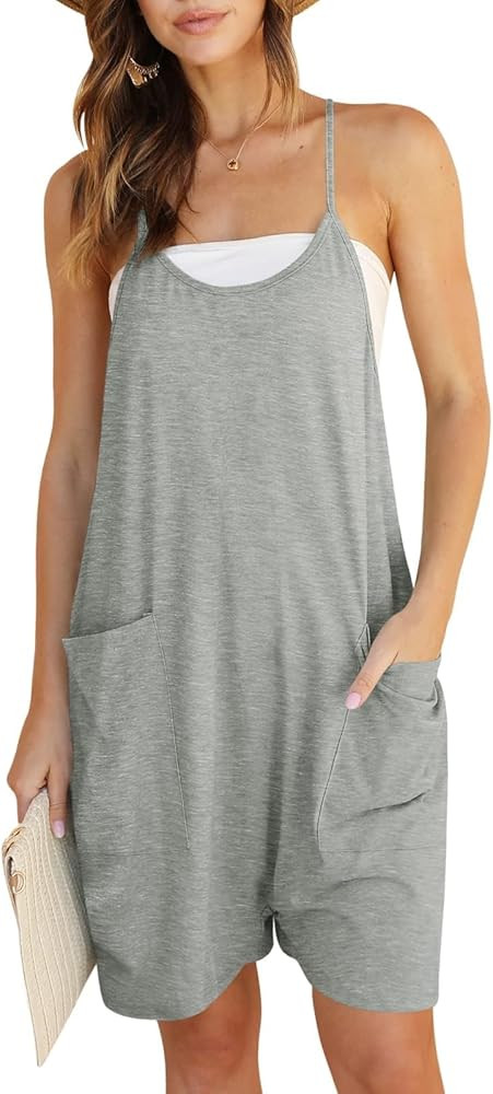 DEEP SELF Womens Summer Rompers Casual Loose Spaghetti Straps V Neck Sleeveless Shorts Jumpsuit w... | Amazon (US)