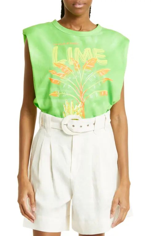 FARM Rio Lime Frond Cotton Graphic Muscle T-Shirt in Green at Nordstrom, Size X-Large | Nordstrom
