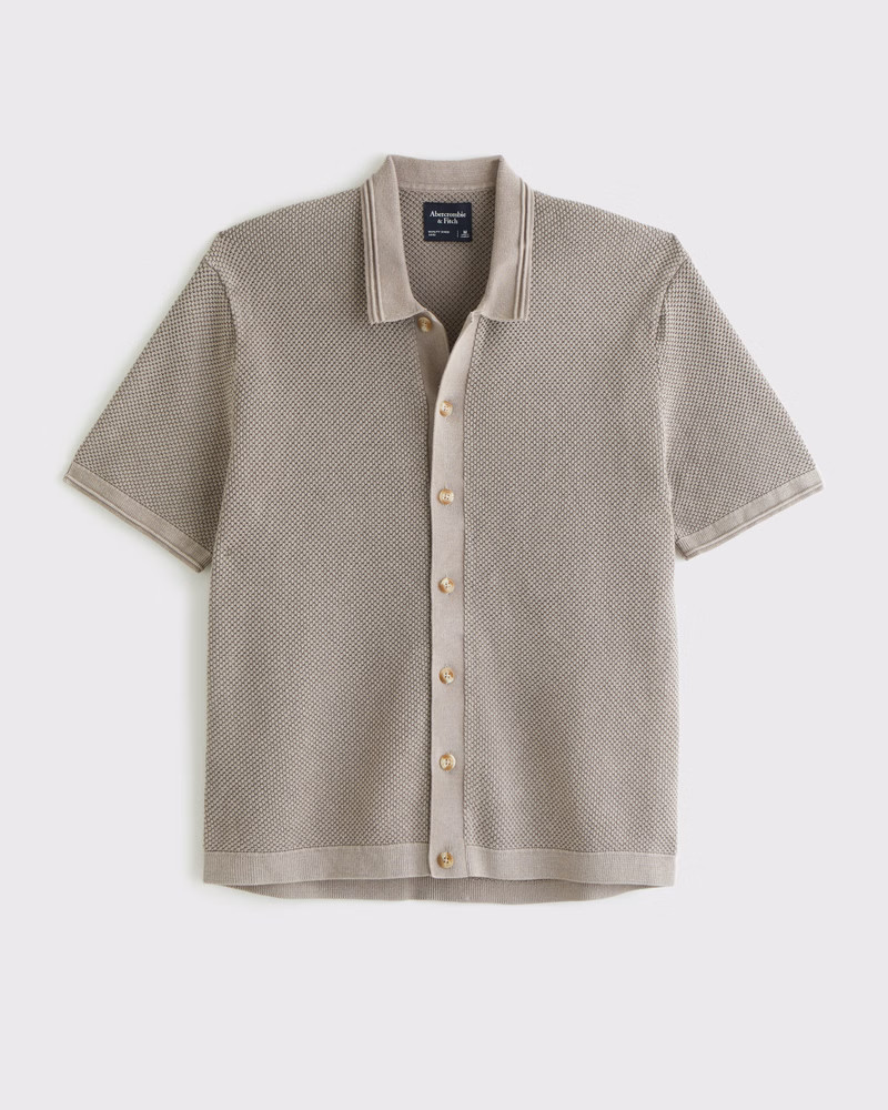Abercrombie & Fitch Men's Garment Dye Button-Through Sweater Polo in Soft Taupe - Size XXL TALL | Abercrombie & Fitch (US)