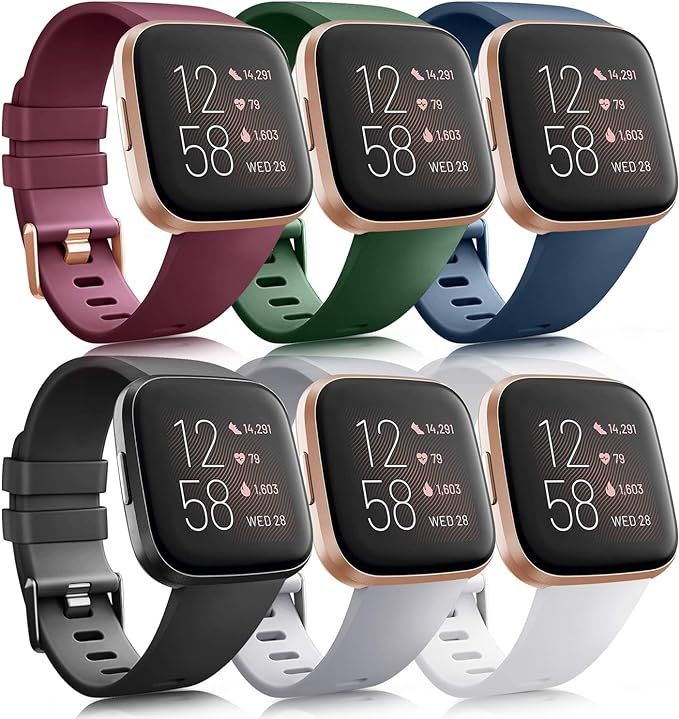 6 Pack Sport Bands Compatible with Fitbit Versa 2 / Fitbit Versa/Versa Lite/Versa SE, Classic Sof... | Amazon (US)