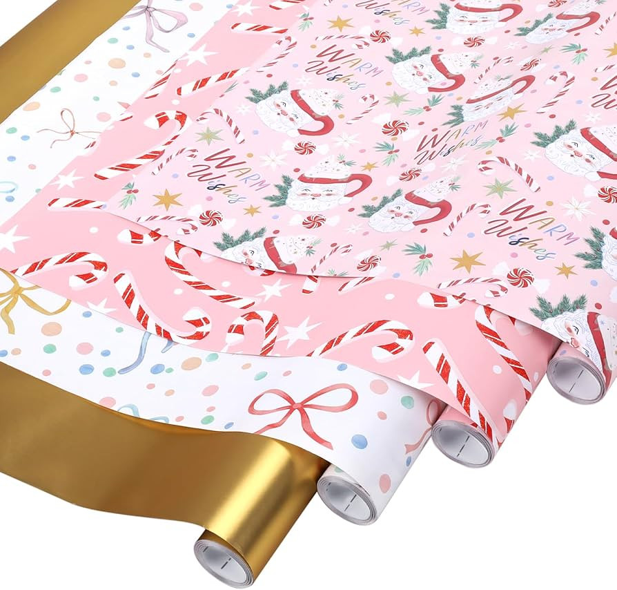 BIOBROWN Christmas Wrapping Paper Roll Set - 17" x10' Per Roll (4 Rolls, 56.6 sq.ft. ttl.) - Cand... | Amazon (US)