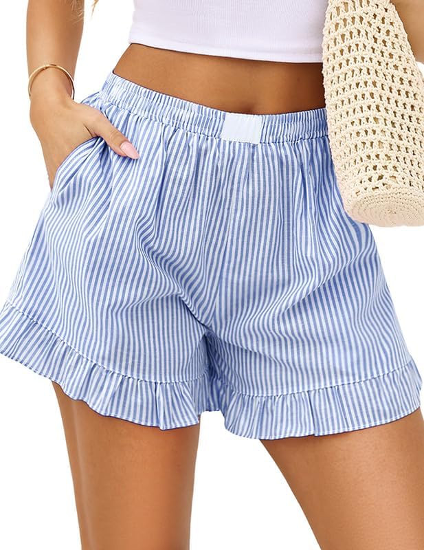 Marvmys Womens Boxer Shorts Cotton Pajama Bottoms Summer Gingham Ruffle/Lace Shorts Casual Y2K Be... | Amazon (US)