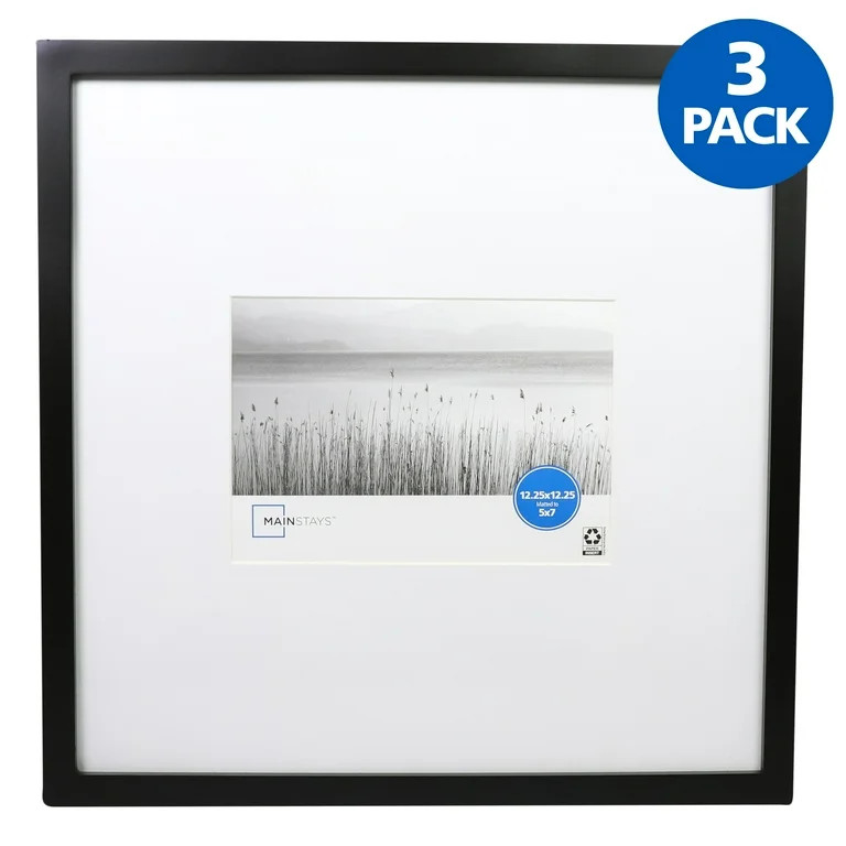 Mainstays 12.25x12.25 Matted to 5x7 Linear Gallery Wall Picture Frame, Set of 3 | Walmart (US)
