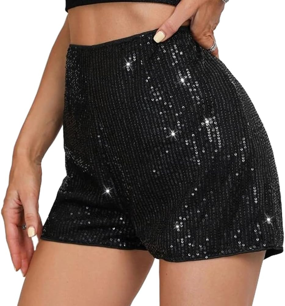 PengFaXin Womens Sequins High Elastic Waist Solid Night Out Glitter Party Shorts | Amazon (UK)