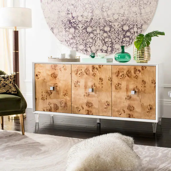 SAFAVIEH Couture Lazaro 4-Door Sideboard - Modern Burlwood Storage Cabinet - 65"W x 19"D x 31"H | Bed Bath & Beyond
