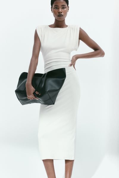 Shoulder-pad Dress - Cream - Ladies | H&M US | H&M (US + CA)