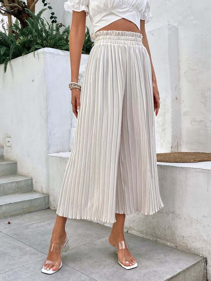SHEIN Frenchy Paperbag Waist Plisse Wide Leg Pants | SHEIN