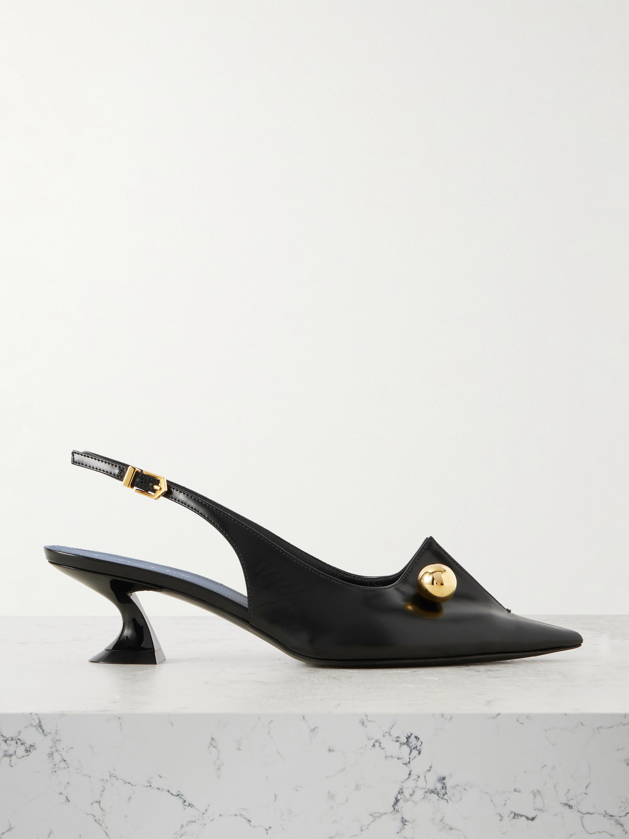 Lanvin - Piercing Embellished Glossed-leather Slingback Pumps - Black | NET-A-PORTER (US)