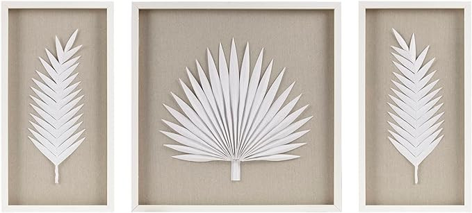 Madison Park Sabal Floral Wall Art - Handmade Canvas Palm Natural Rice Paper Shadow -Box Set, Gla... | Amazon (US)