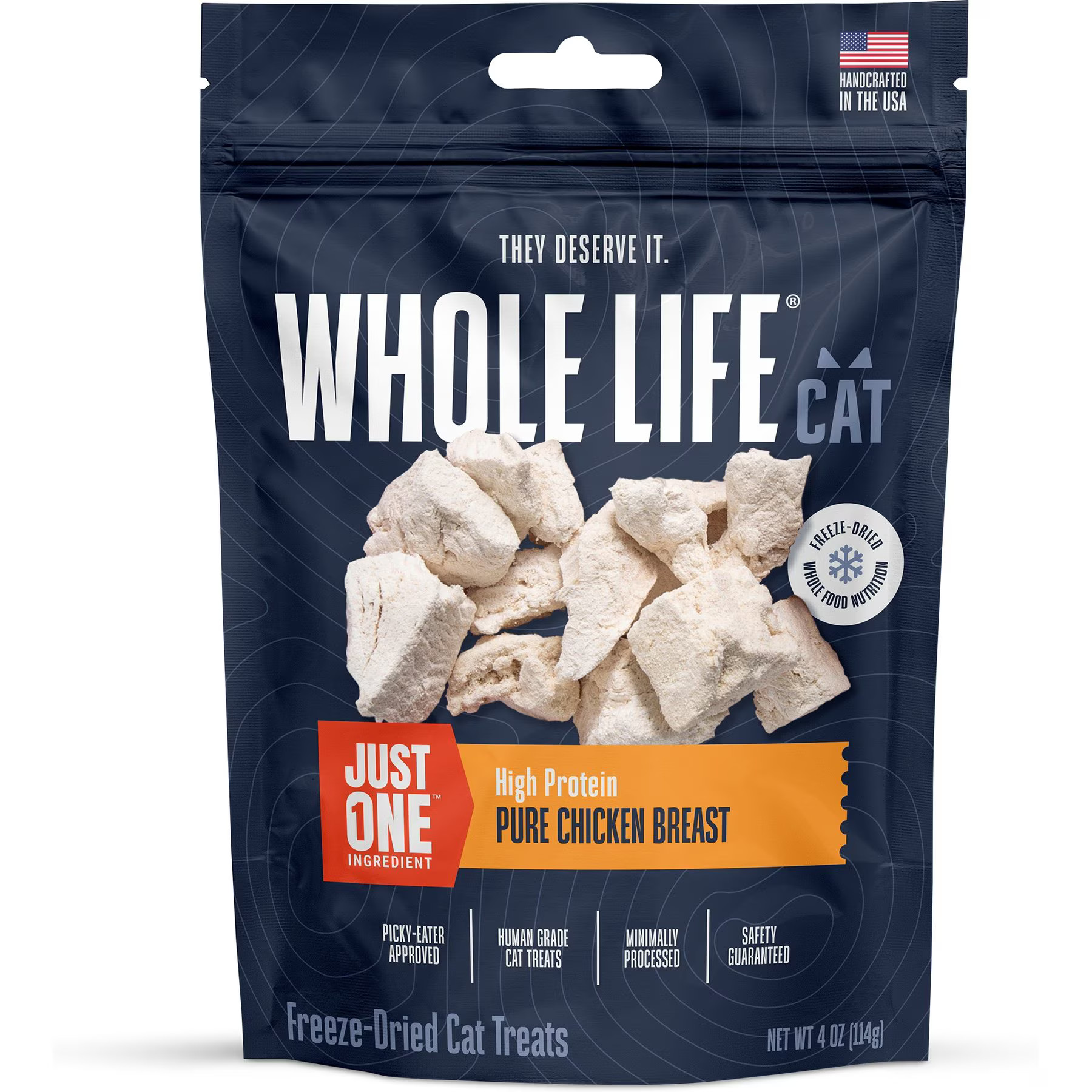 Whole Life Just One Ingredient Pure Chicken Breast Freeze-Dried Cat Treats, 4-oz bag | Chewy.com