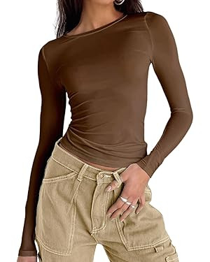 Abardsion Women's Casual Basic Going Out Crop Tops Slim Fit Short Sleeve Crew Neck Tight T Shirts | Amazon (US)