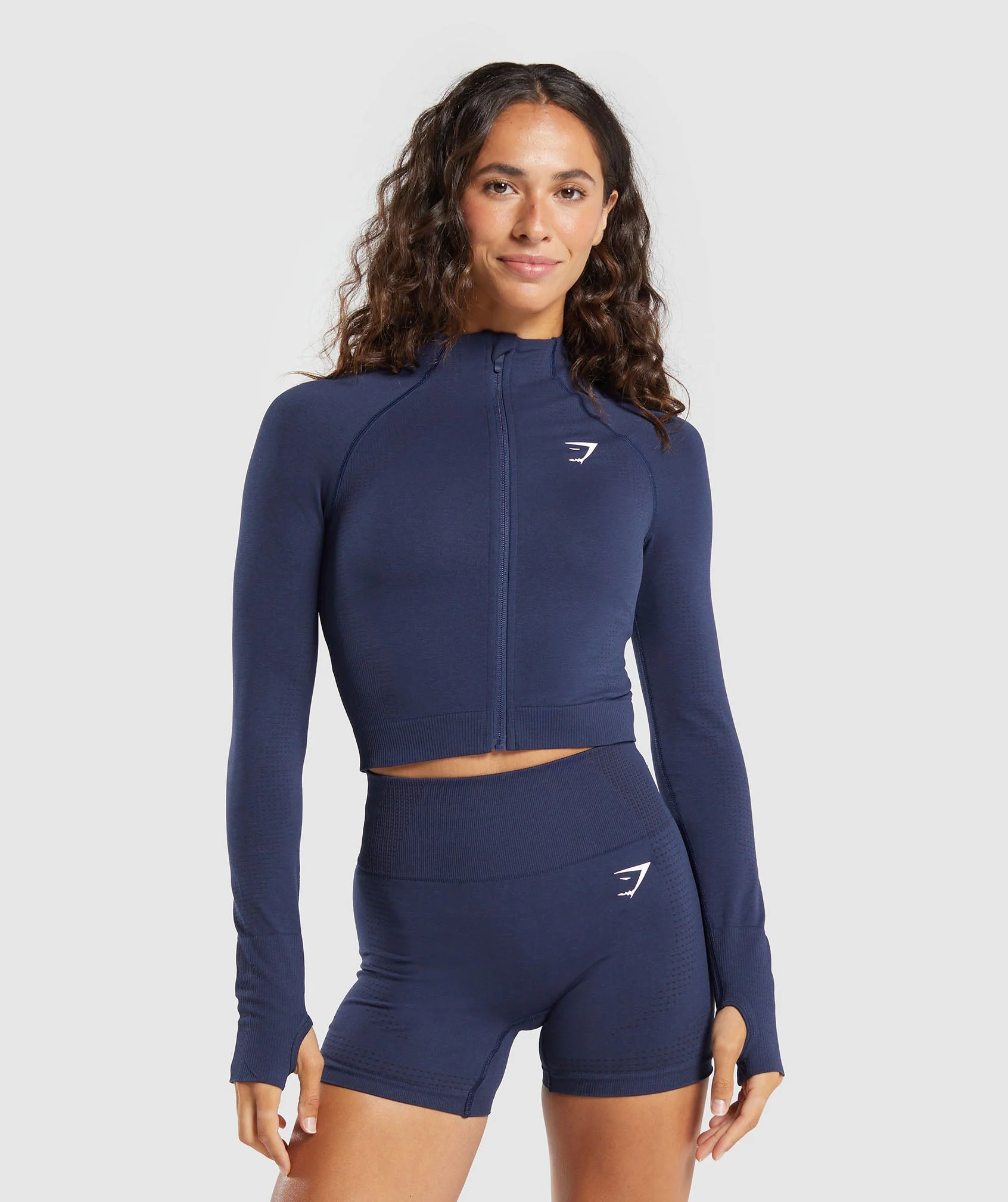 Gymshark Vital Seamless 2.0 Midi Zip Up Jacket - Heavy Blue/ Marl | Gymshark US