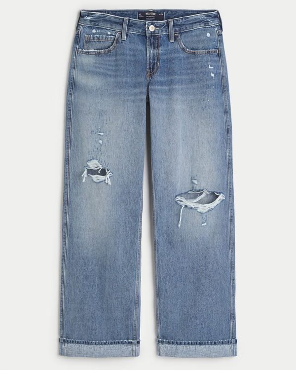 Women's Low-Rise Light Wash Ripped Baggy Jeans | Women's Bottoms | HollisterCo.com | Hollister (US)