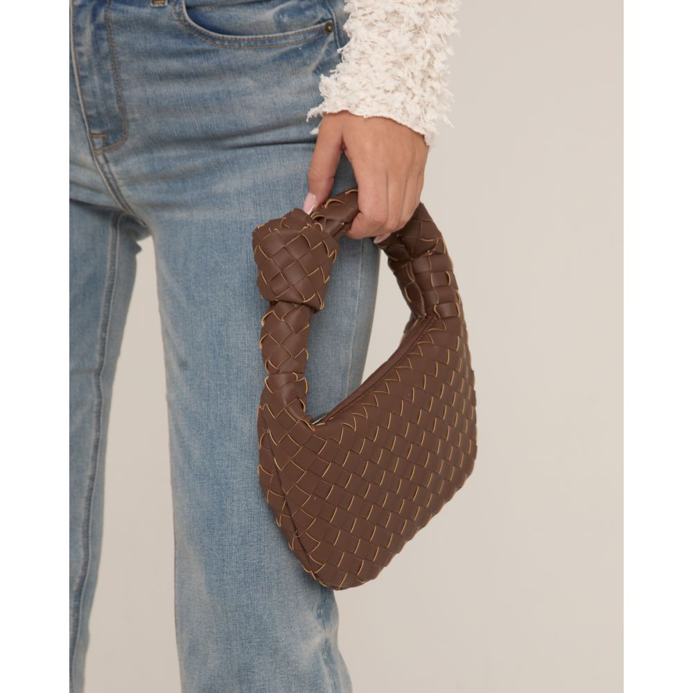 Aitana Woven Knotted Detail Grab Bag In Brown Faux Leather | EGO Shoes (US & Canada)