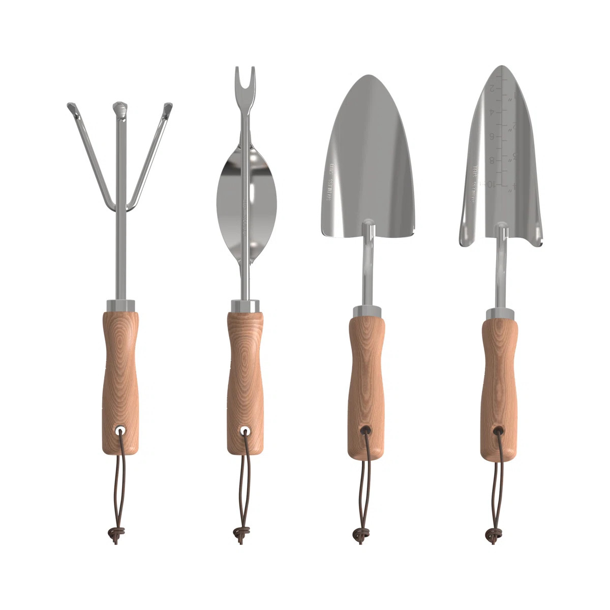 Mayne 4-piece Stainless Steel Garden Tool Set With Ergonomic Wooden Handles & Measuring Trowel | Wayfair North America