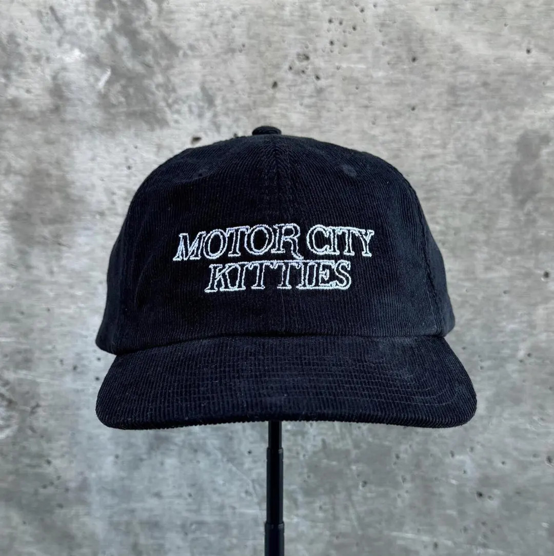 Motor City Kitties Corduroy Embroidered Hat - Black - White - Etsy | Etsy (US)