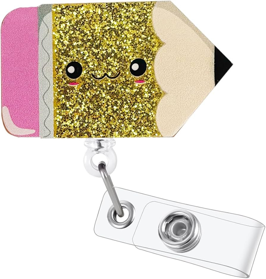 Funny Teacher Badge Reel, Cute Pencil Retractable ID Card Badge Holder, Name Tag Work Badge Clip ... | Amazon (US)