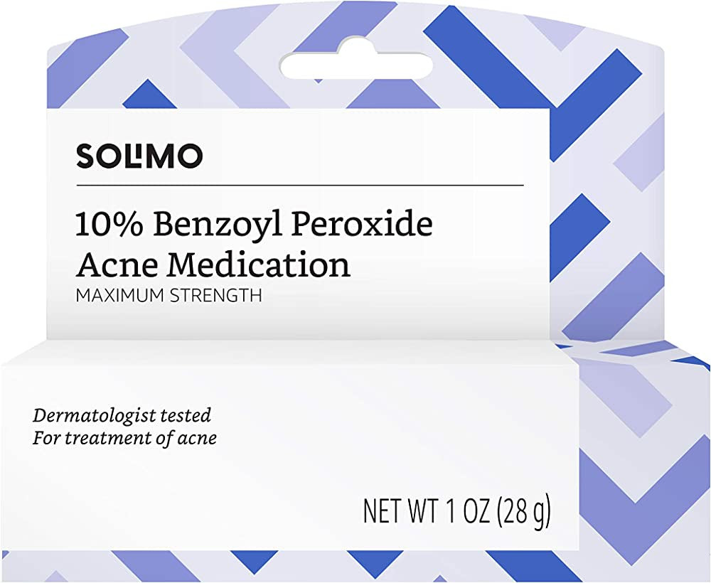 Amazon Brand - Solimo 10% Benzoyl Peroxide Acne Medication, Maximum Strength, 1 Fluid Ounce | Amazon (US)