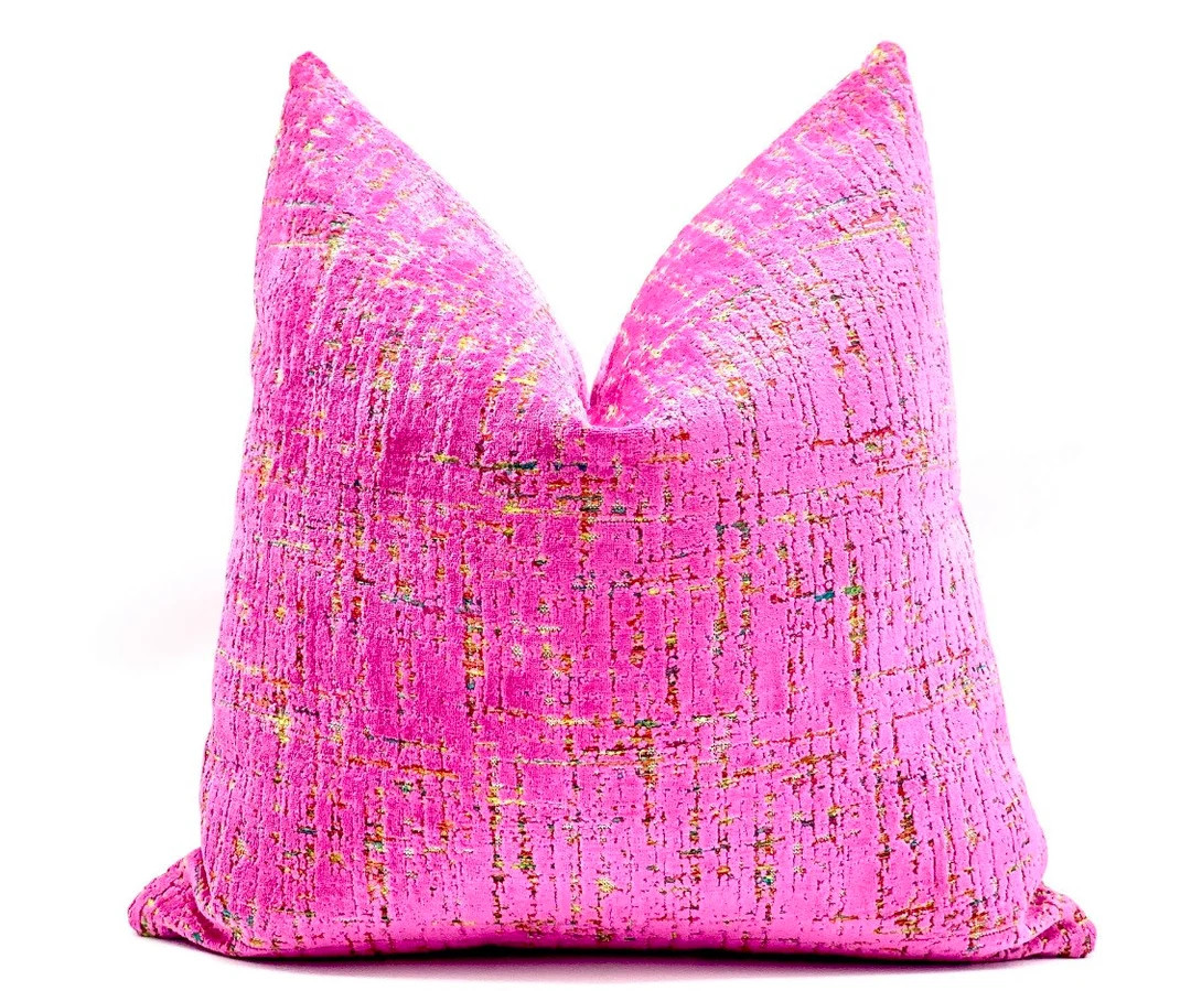 Magenta / Fuchsia Velvet Throw Pillow Cover With Multicolor Background, Hot Pink Throw Pillow Cov... | Etsy (US)