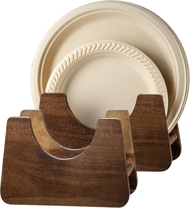 Paper Plate Holders Acacia Wood for 7-10 inch Disposable Plate,2PCS | Amazon (US)