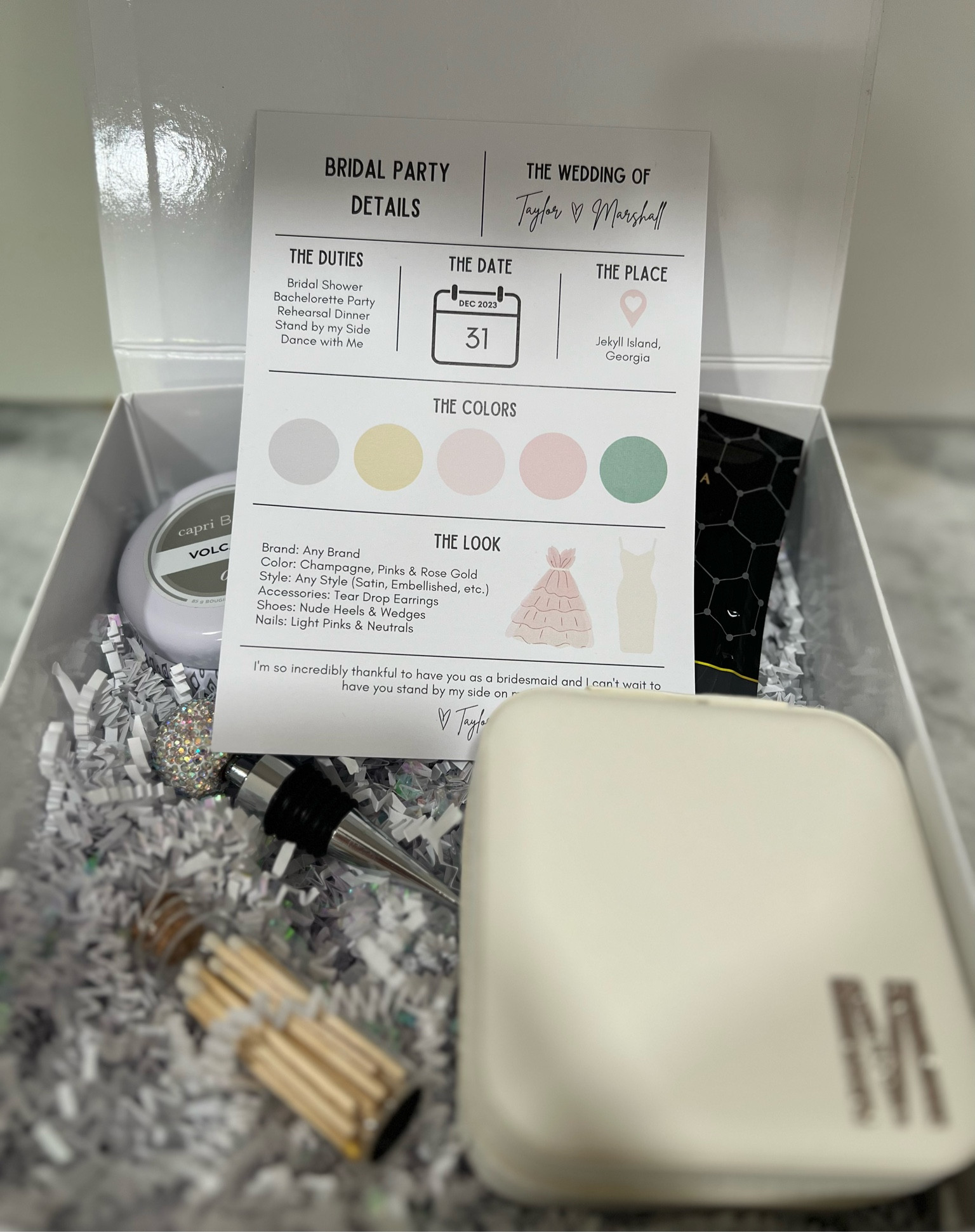 loved putting together my bridesmaid proposal boxes

Bridesmaid gifts, wedding day earrings, mini matches, wine stopper, gold eye patches, volcano candle, etsy find, jewelry box 

#LTKwedding #LTKbeauty #LTKGiftGuide