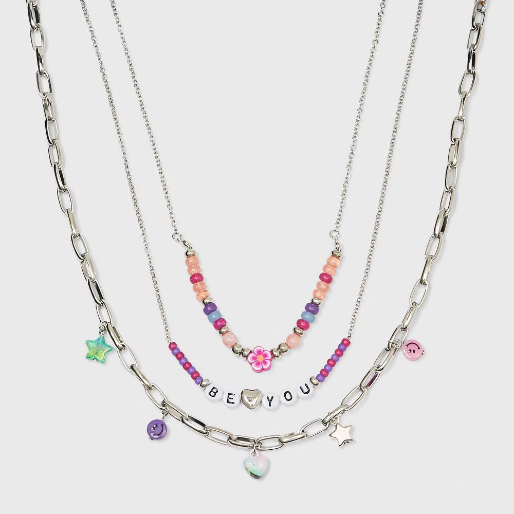 Girls' 3pk 'Be You' Necklace Set - art class™ Silver | Target