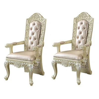 Arm Chair (Set-2), Synthetic Leather, Champagne Silver Finish, Solid Tufted Back | Wayfair North America