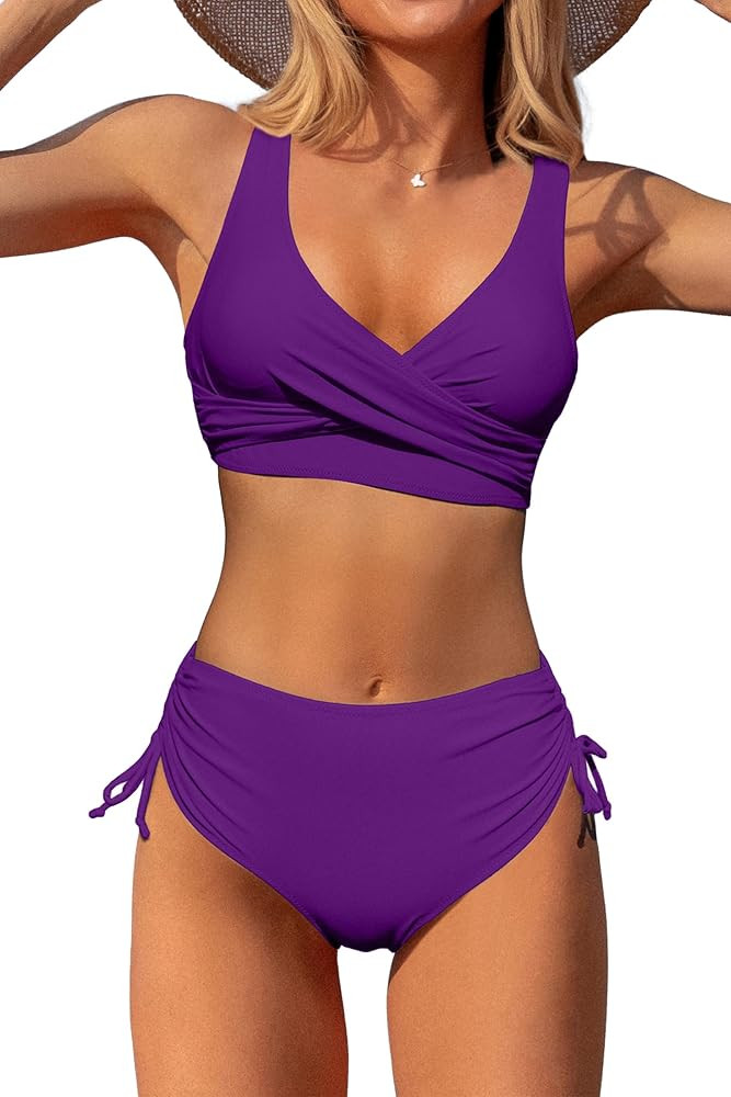 Women's High Waisted Bikini Twist Front Tie Back 2 Piece Swimsuits | Amazon (US)