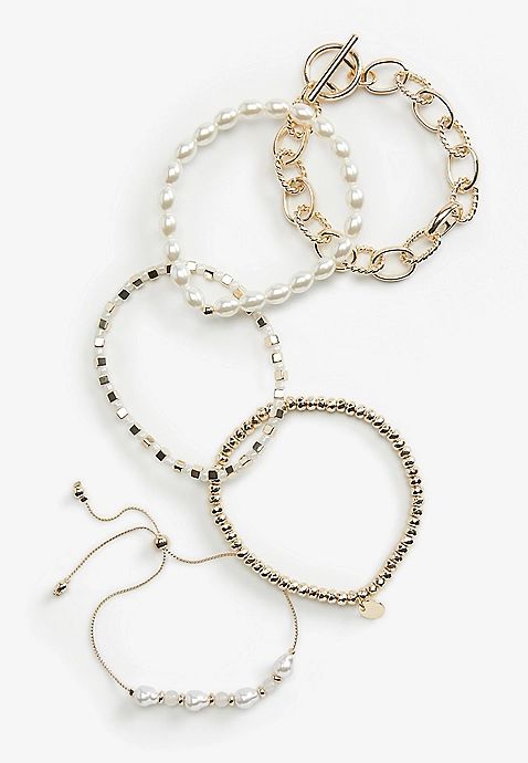 5 Piece Pearl and Gold Bracelets | Maurices