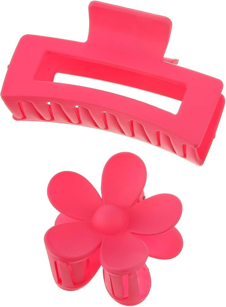 2 Pcs Hot Pink Claw Clip | Hair Claw Clips | Claw Clips for Thin Hair | Medium Claw Flower Hair C... | Amazon (US)