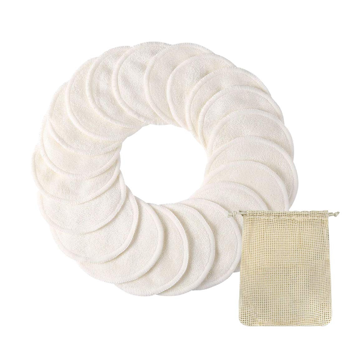 Reusable Makeup Remover Pads - 20 PCS Organic Bamboo Reusable Cotton Rounds with Laundry Bag, Washable Facial & Eye Makeup Cotton Pads | Amazon (US)
