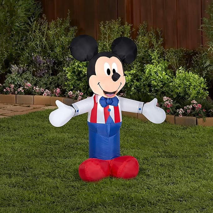 Gemmy 3.5 FT Patriotic Mickey Mouse Inflatable with American Flag – Lighted Airblown Disney 4th... | Amazon (US)