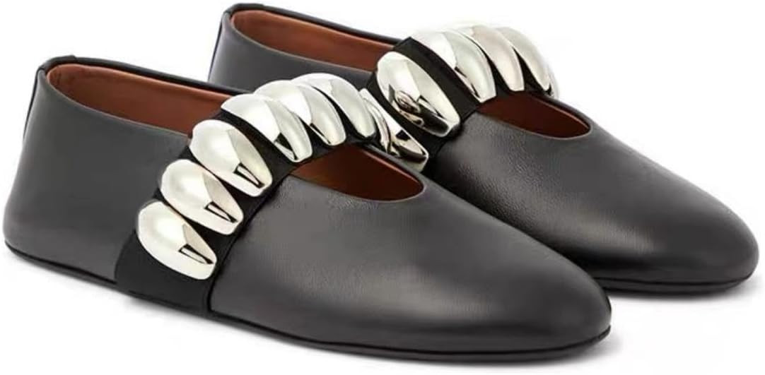 Womens Rhinestone Mary Jane Ballet Flats with Buckled Strap Round Toe Metallic Paillette Slip-On ... | Amazon (US)