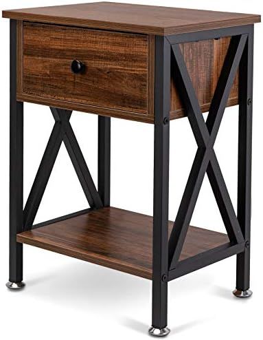 GOOD & GRACIOUS Multi-Function Nightstands, Small Narrow End Table with Drawer, X-Shape Frame Sid... | Amazon (US)