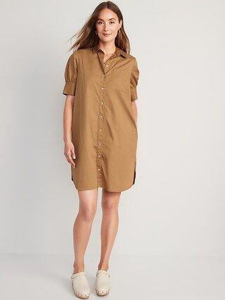 Puff-Sleeve Cotton-Poplin Shirt Dress for Women | Old Navy (US)