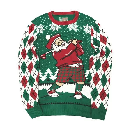 Mens Green Light Up Santa Claus Golf Ugly Christmas Holiday Sweater Large | Walmart (US)