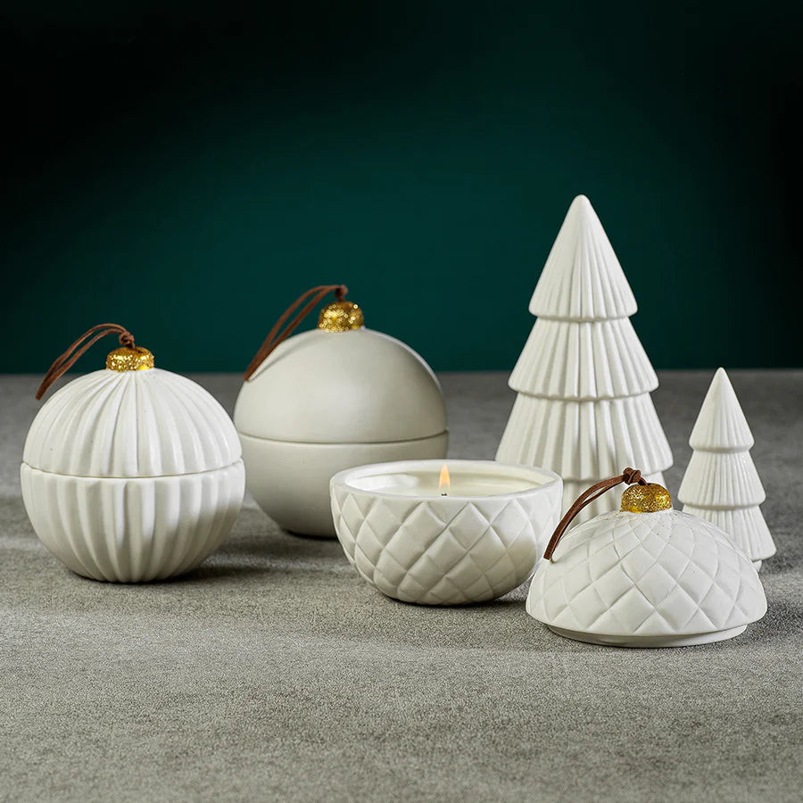 White Porcelain Ornament Candle (3 Styles) | Linen & Flax Co
