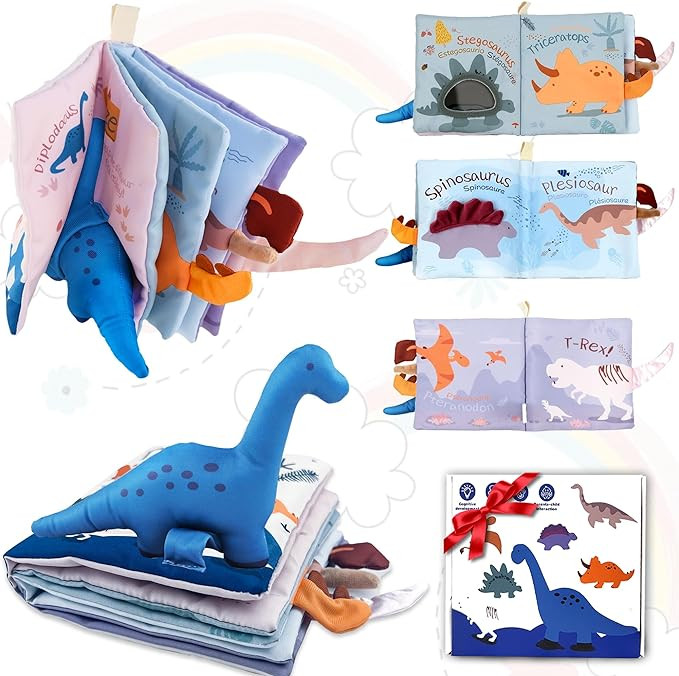 Richgv Baby Books Toys 0-6-12 Months, Baby Boy Gifts,Touch and Feel Crinkle Books with Dino Doll,... | Amazon (US)