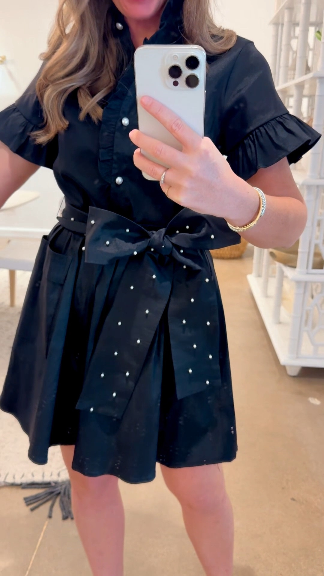 Meet your FAVORITE LBD 🖤🙌🏻! Loving this flirty black mini dress with bow belted detail and pearls. Such a timeless look for Christmas parties and NYE! Wearing a size small for reference and available at J.Marie and Dillard’s. Christmas party/ holiday dress / black dress / pearl / preppy / timeless dress / New Year’s Eve/ mom style 

#LTKSeasonal #LTKHoliday #LTKParties