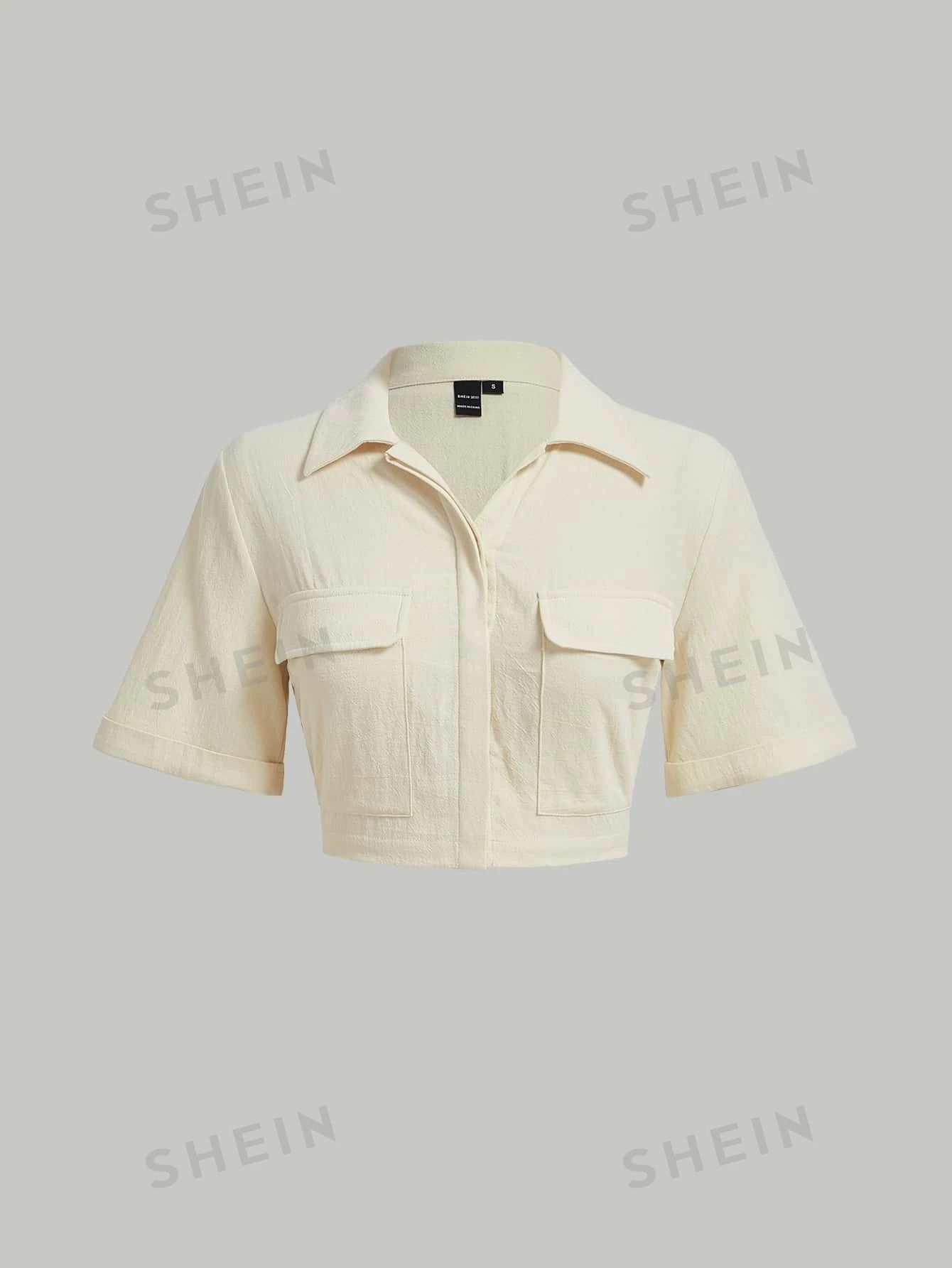 SHEIN MOD Flap Pocket Crop Shirt | SHEIN