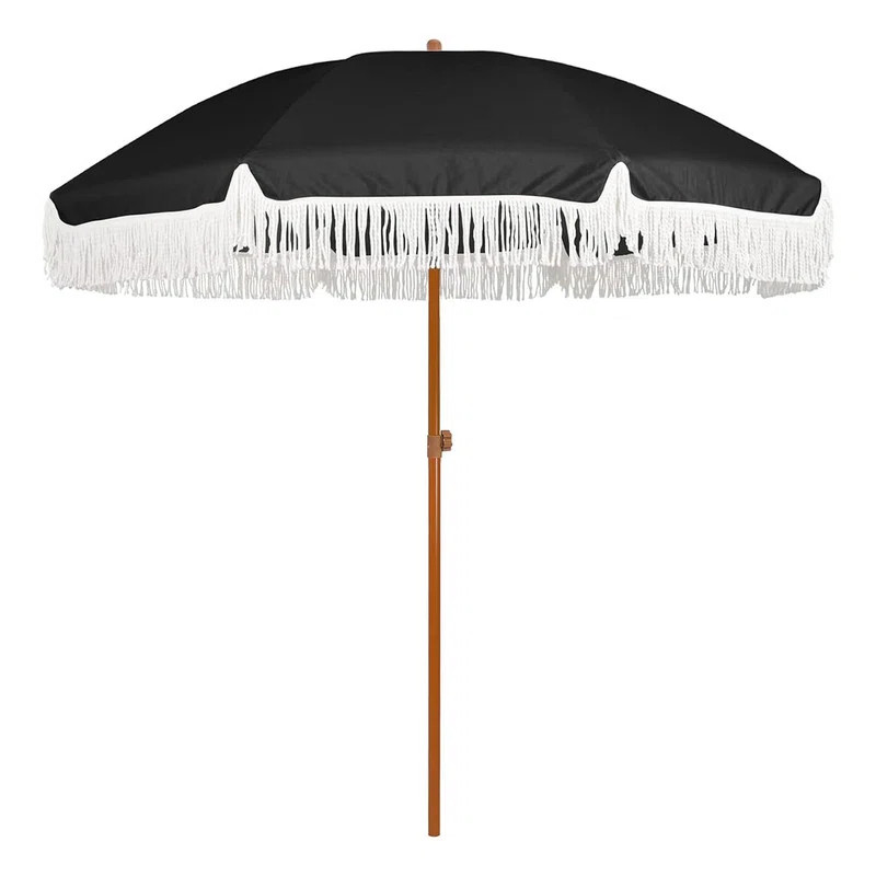 Arlmont & Co. 7ft Patio Umbrella with Fringe Outdoor Tassel Umbrella UPF50+ Premium Steel Pole an... | Wayfair North America